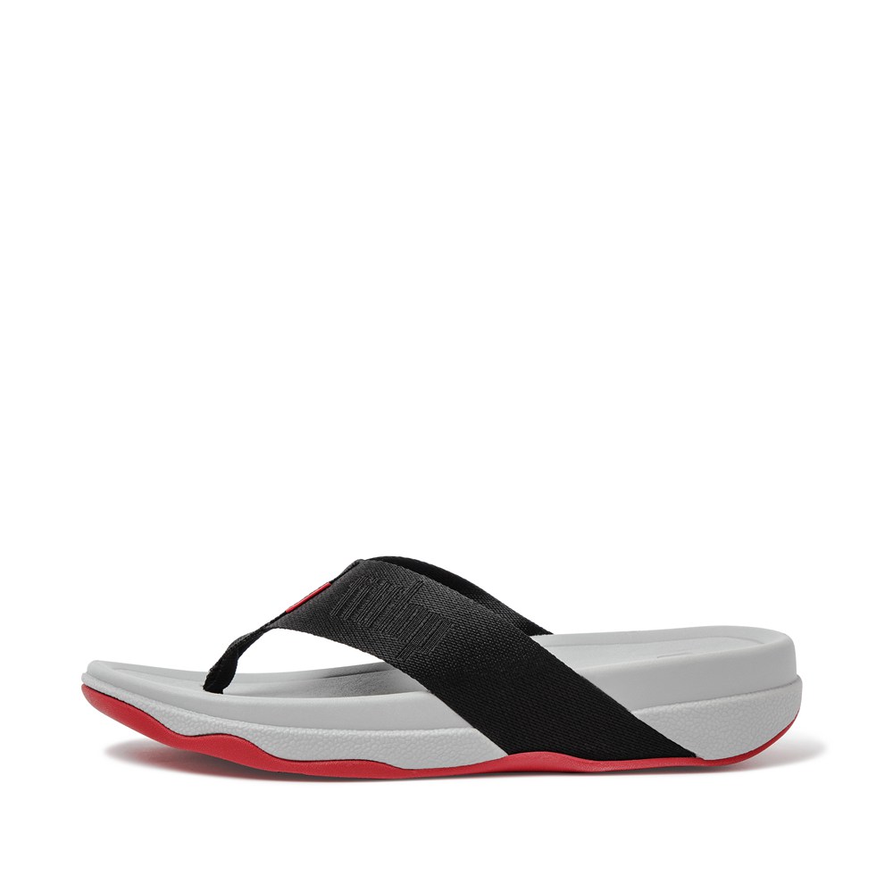 Fitflop Man Sandals Black/Grey - Surfer Woven Logo Toe-post - PU1730845